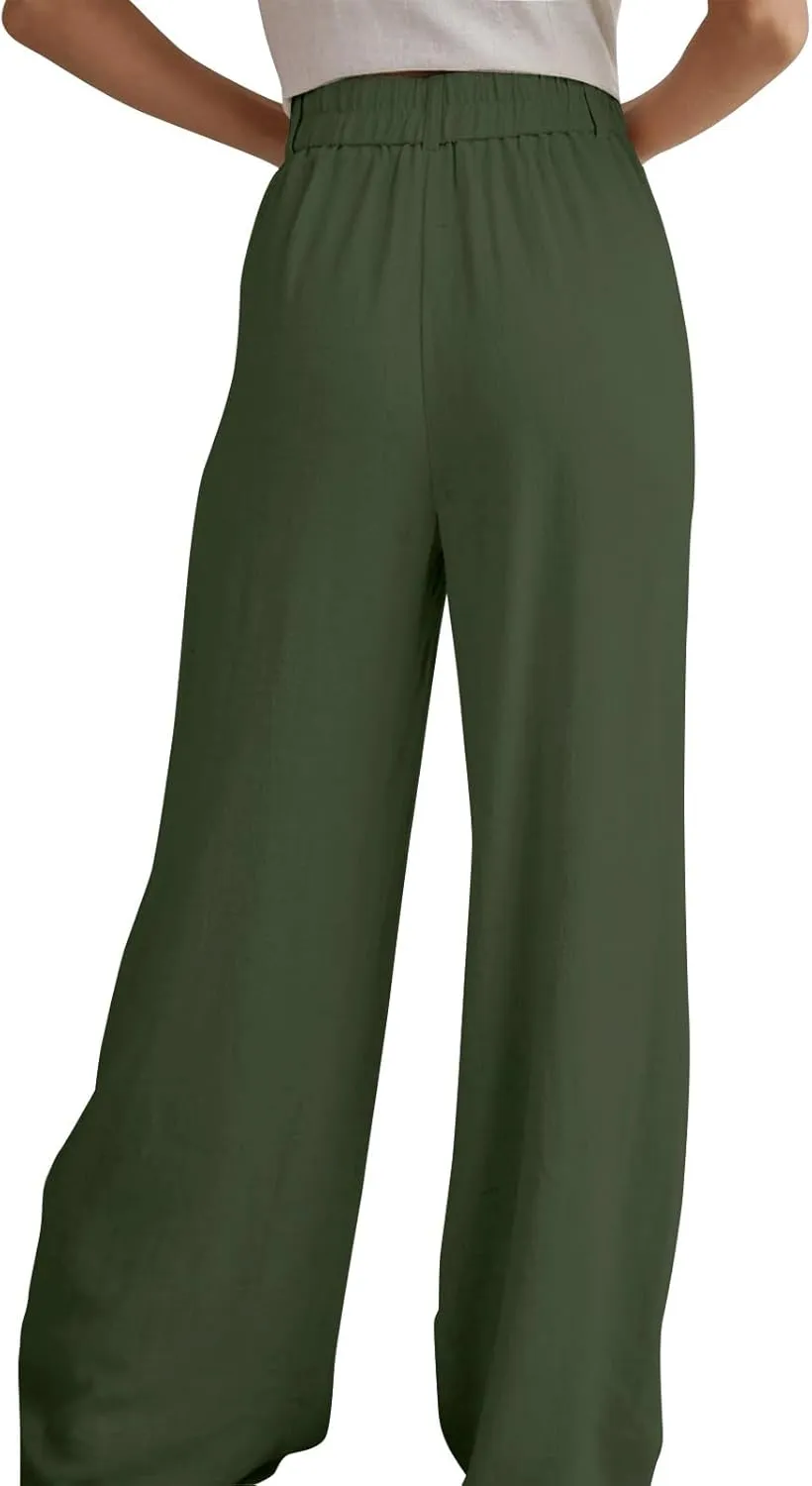 Wide Leg Pants Woman Trendy High Waisted Plain Linen Pants Business Work Dress Pant Flowy Palazzo Pant 2025