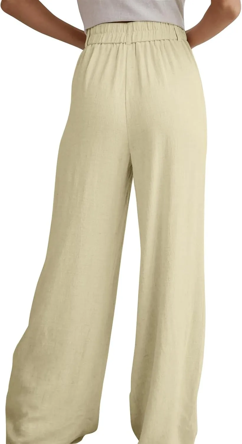 Wide Leg Pants Woman Trendy High Waisted Plain Linen Pants Business Work Dress Pant Flowy Palazzo Pant 2025