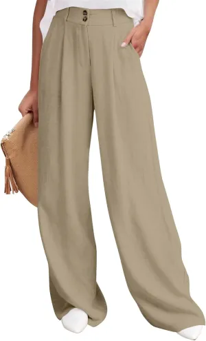 Wide Leg Pants Woman Trendy High Waisted Plain Linen Pants Business Work Dress Pant Flowy Palazzo Pant 2025
