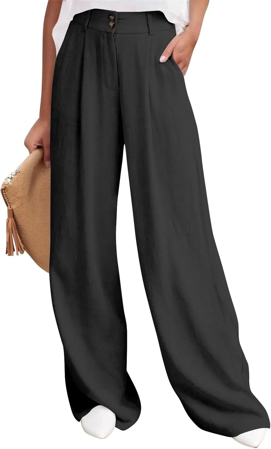 Wide Leg Pants Woman Trendy High Waisted Plain Linen Pants Business Work Dress Pant Flowy Palazzo Pant 2025