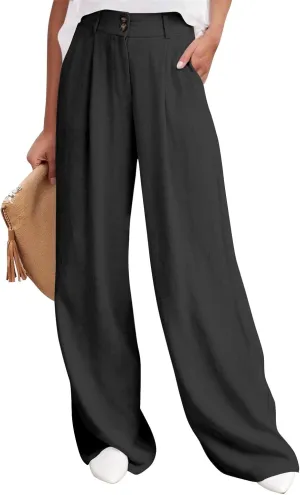 Wide Leg Pants Woman Trendy High Waisted Plain Linen Pants Business Work Dress Pant Flowy Palazzo Pant 2025