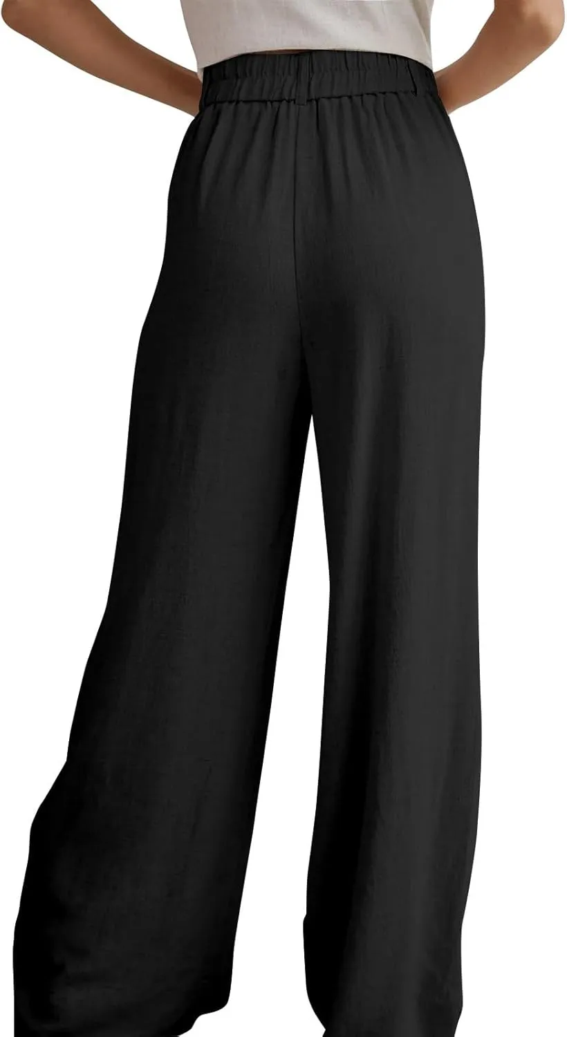 Wide Leg Pants Woman Trendy High Waisted Plain Linen Pants Business Work Dress Pant Flowy Palazzo Pant 2025