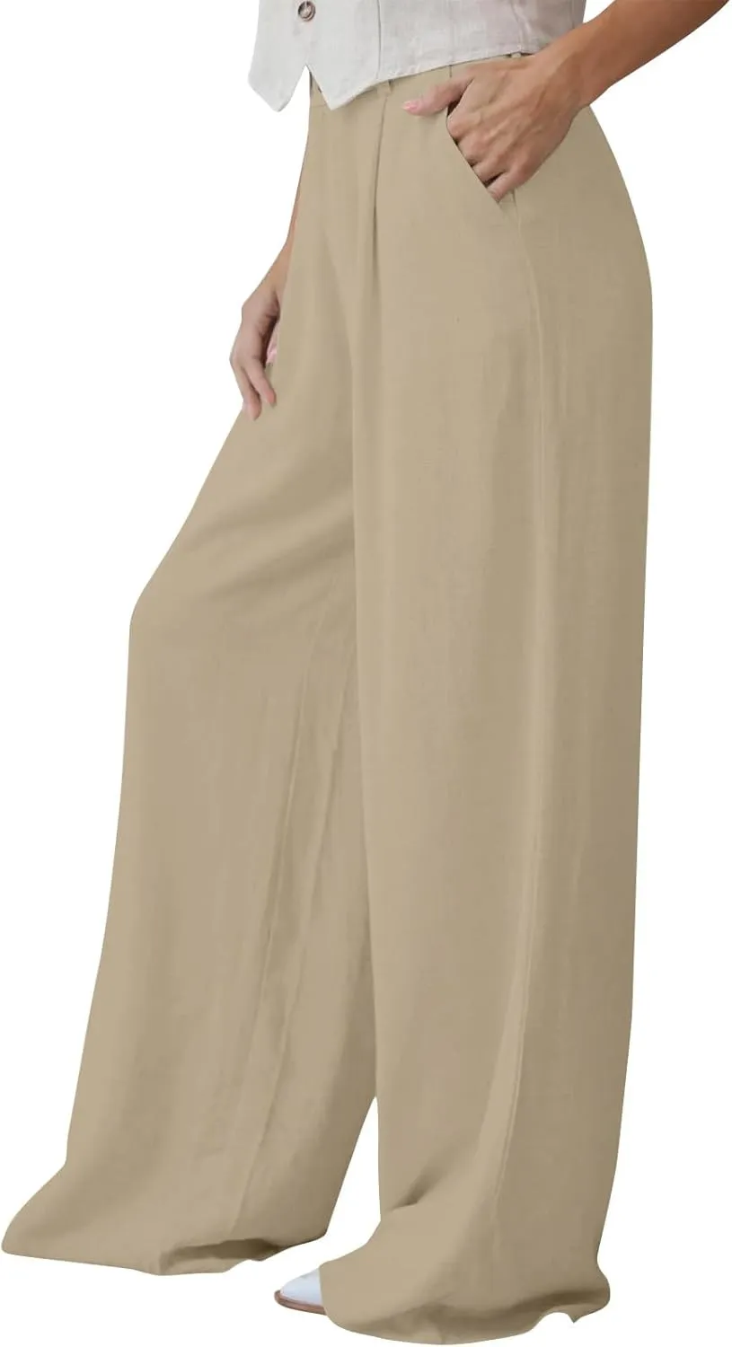 Wide Leg Pants Woman Trendy High Waisted Plain Linen Pants Business Work Dress Pant Flowy Palazzo Pant 2025