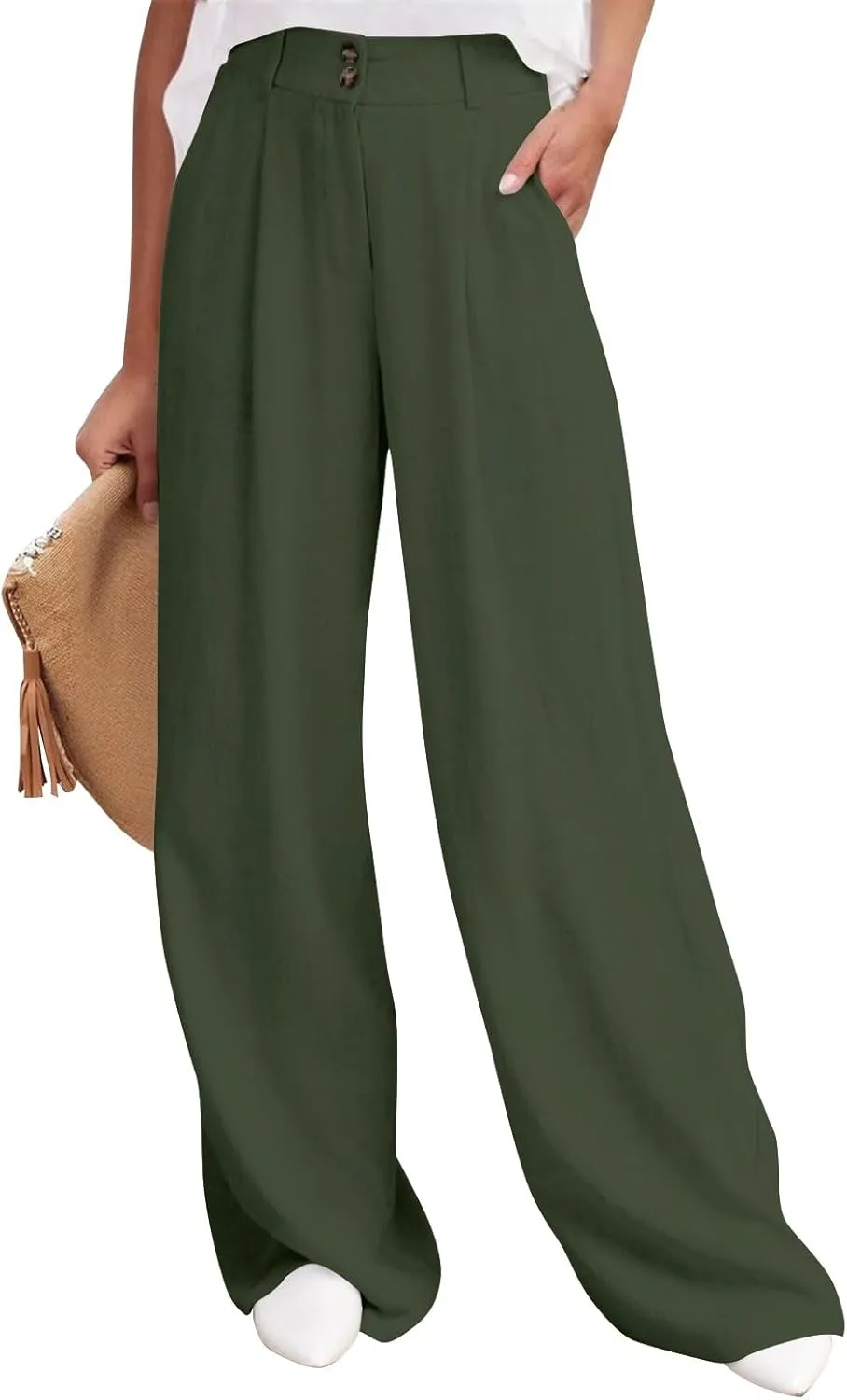 Wide Leg Pants Woman Trendy High Waisted Plain Linen Pants Business Work Dress Pant Flowy Palazzo Pant 2025