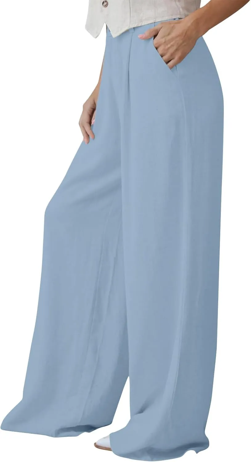 Wide Leg Pants Woman Trendy High Waisted Plain Linen Pants Business Work Dress Pant Flowy Palazzo Pant 2025