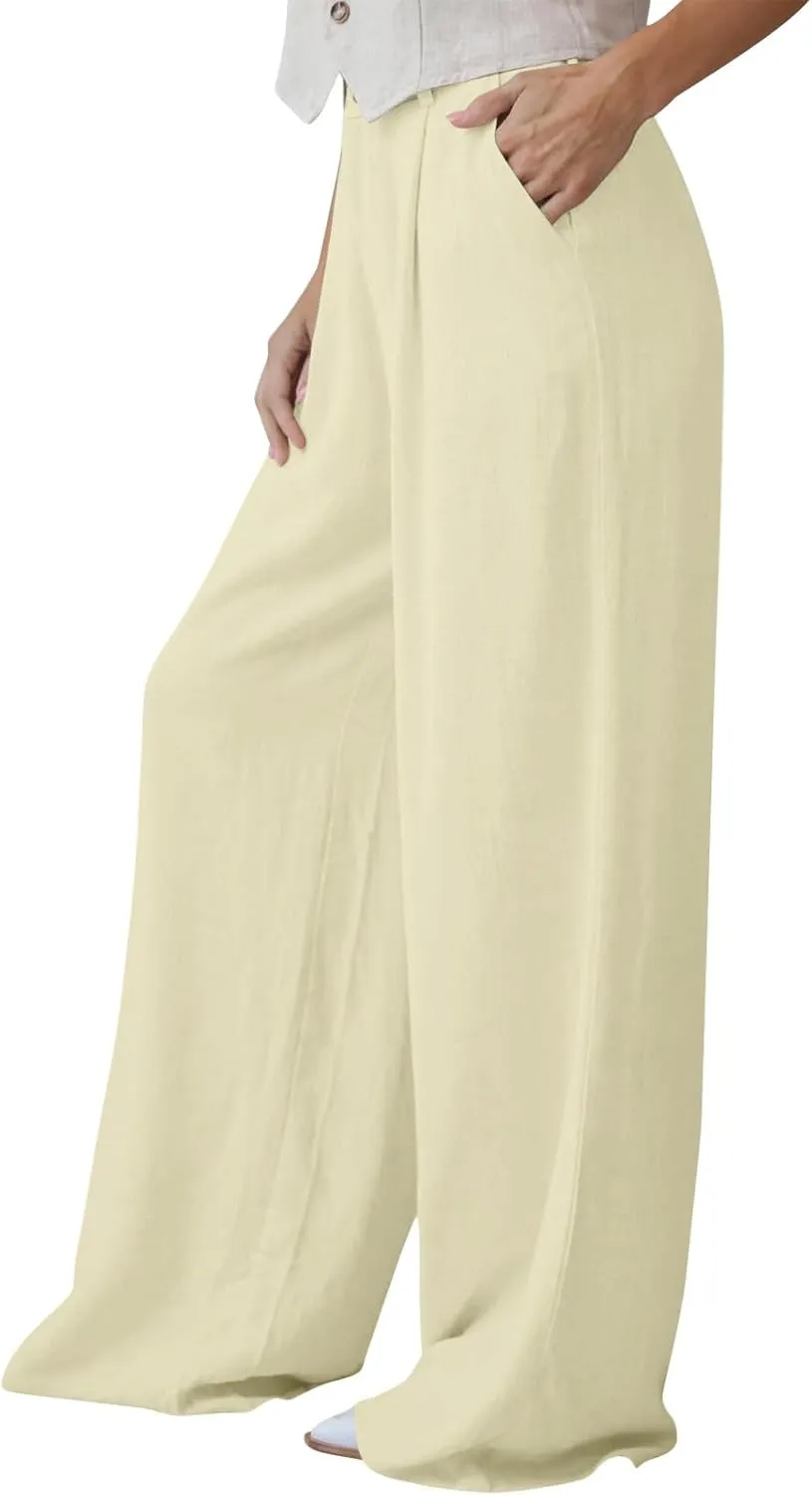 Wide Leg Pants Woman Trendy High Waisted Plain Linen Pants Business Work Dress Pant Flowy Palazzo Pant 2025