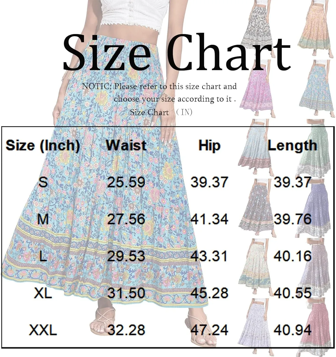 Women Boho Floral Maxi Skirt 2025 Summer High Waisted Tiered Long Skirts Flowy Ruffle Beach Vacation Midi Skirts