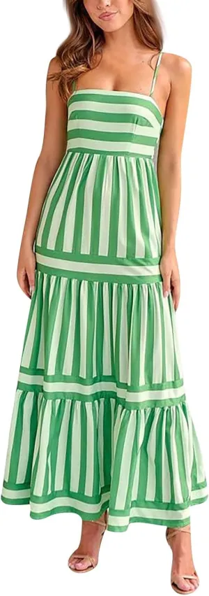 Women Boho Graffiti Long Dress Graphic Spaghetti Strap Flowy Dress Square Neck Colorful A Line Sundress 2024 Trendy