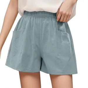 Women Casual Shorts Cotton Linen Wide Leg Short Pants Loose Fitting Quick Dry Athletic 2024 Summer Shorts with Pockets