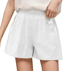 Women Casual Shorts Cotton Linen Wide Leg Short Pants Loose Fitting Quick Dry Athletic 2024 Summer Shorts with Pockets