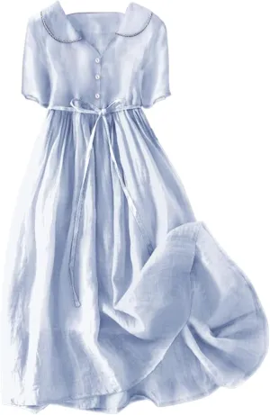 Women Cotton Linen Dresses 3/4 Sleeve Floral Print 2025 Maxi Button Down Casual Boho Plus Size A Line Summer Dress