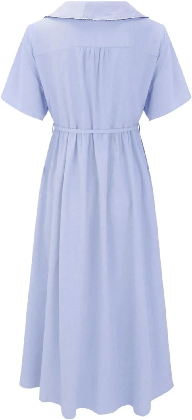 Women Cotton Linen Dresses 3/4 Sleeve Floral Print 2025 Maxi Button Down Casual Boho Plus Size A Line Summer Dress