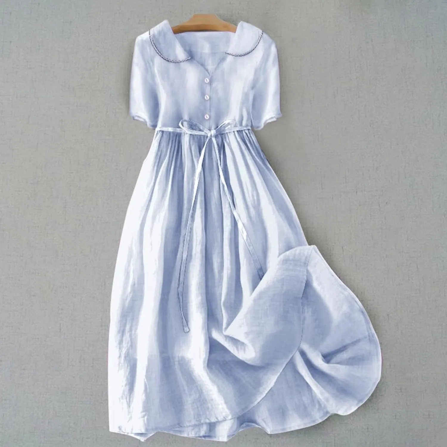 Women Cotton Linen Dresses 3/4 Sleeve Floral Print 2025 Maxi Button Down Casual Boho Plus Size A Line Summer Dress