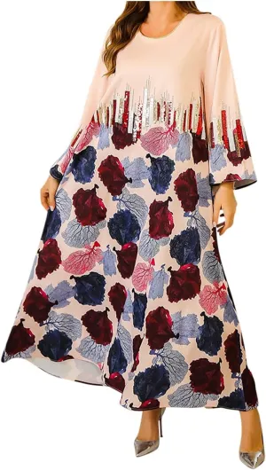 Women Dresses Casual Fall Fahion Long Sleeve Bohemian Floral Maxi Dress Flowy Swing Tiered Beach Vacation Long Dress