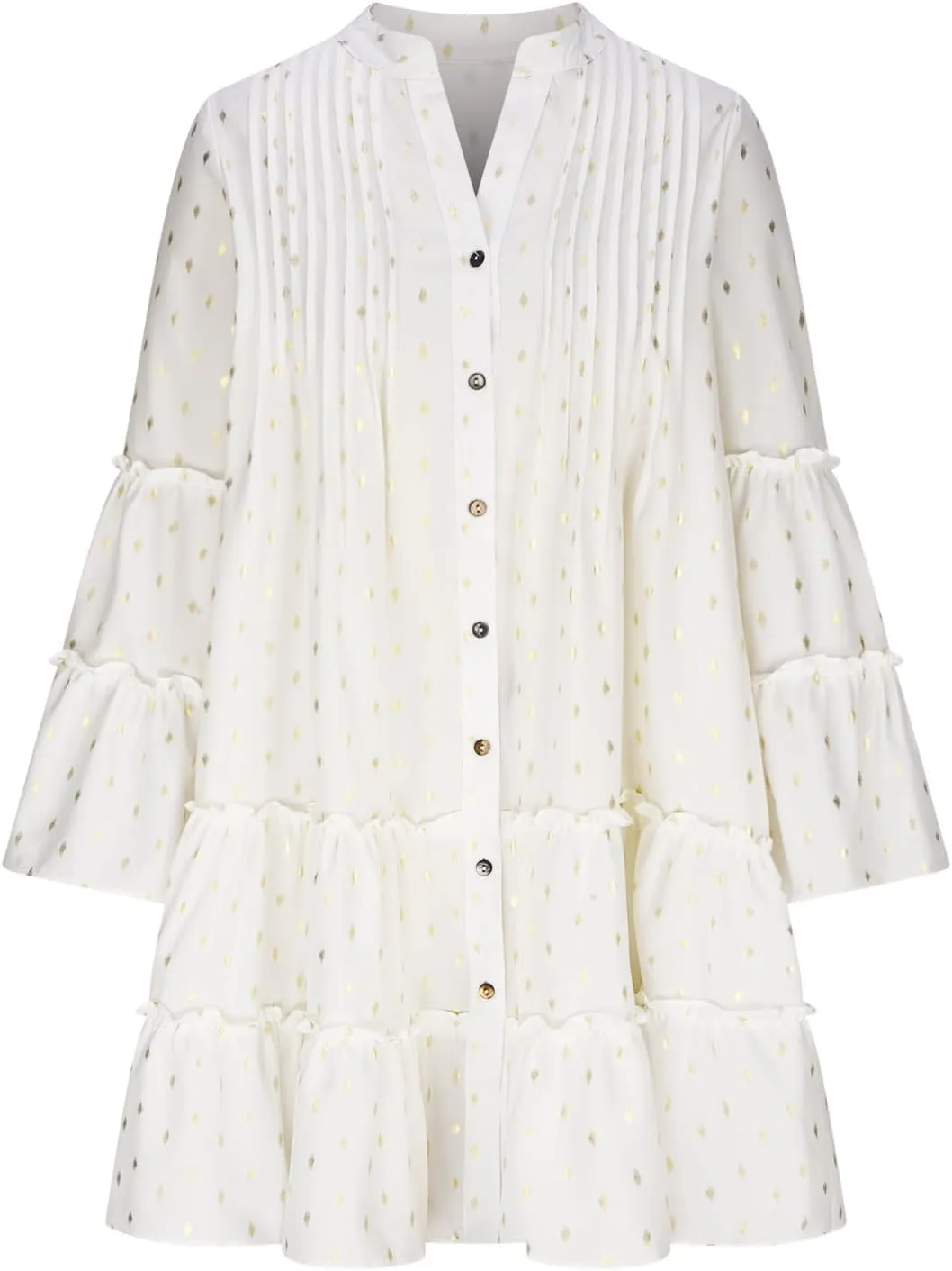Women Fall Dresses 2024 Casual Button Ruffle Long Sleeve Dress Elegant Flowy Swing Tiered Beach Vacation Dresses