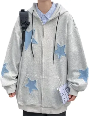 Women Star Graphic Zip Up Hoodies Sweatshirt Y2K Long Sleeve Hooded Jacket Tops Oversized Streetwear