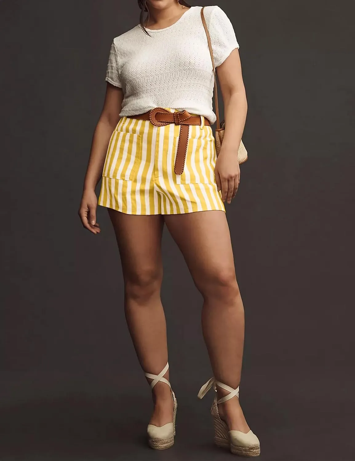 Women Striped Linen High Waisted Wide Leg Summer Casual Button Shorts 2024 Y2k Color Block Boxer Shorts with Pockets