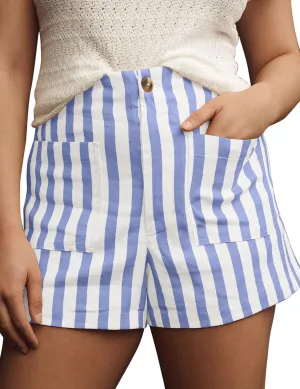 Women Striped Linen High Waisted Wide Leg Summer Casual Button Shorts 2024 Y2k Color Block Boxer Shorts with Pockets