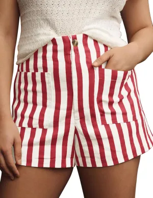 Women Striped Linen High Waisted Wide Leg Summer Casual Button Shorts 2024 Y2k Color Block Boxer Shorts with Pockets