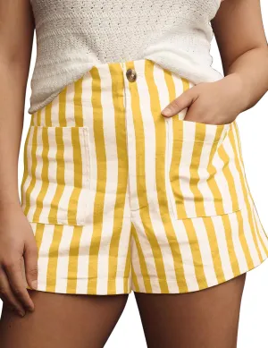 Women Striped Linen High Waisted Wide Leg Summer Casual Button Shorts 2024 Y2k Color Block Boxer Shorts with Pockets