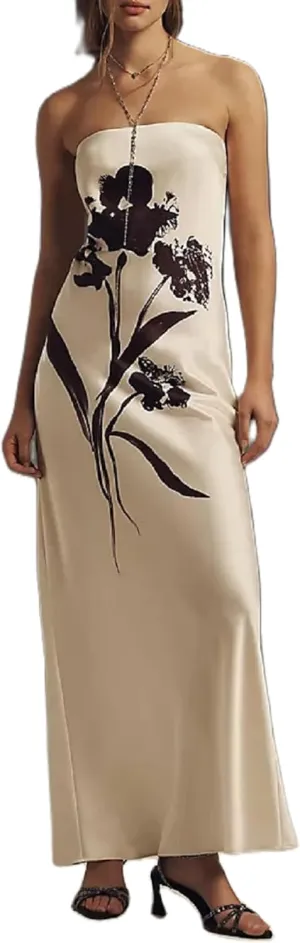 Women Summer Floral Maxi Dress Sexy Backless Bodycon Long Dresses with Scarf Formal Cocktail Tube Sundress