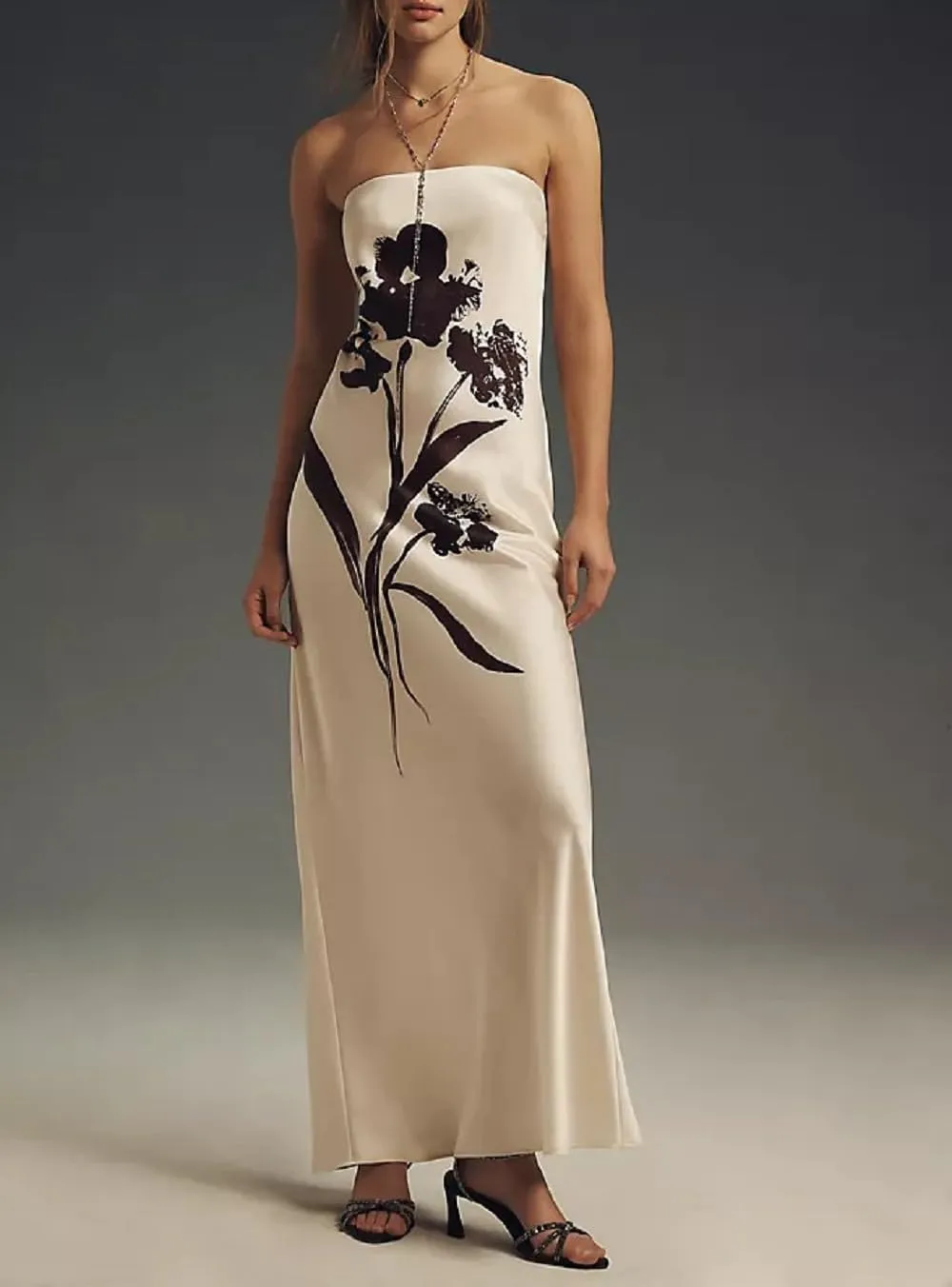Women Summer Floral Maxi Dress Sexy Backless Bodycon Long Dresses with Scarf Formal Cocktail Tube Sundress
