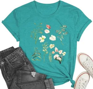 Women Vintage Flowers Shirt Floral Graphic Tees for Women Casual Boho Floral Printed T-Shirt