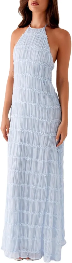 Women Y2k Backless Long Dress Halter Tie Neck Maxi Dress Flowy Beach Sundress Going Out Streetwear