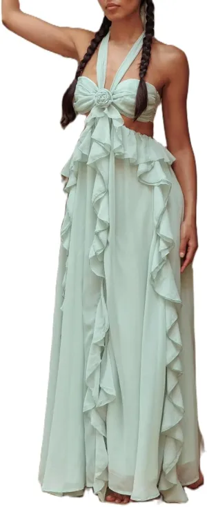 Women Y2k Backless Long Dress Halter Tie Neck Maxi Dress Flowy Beach Sundress Going Out Streetwear