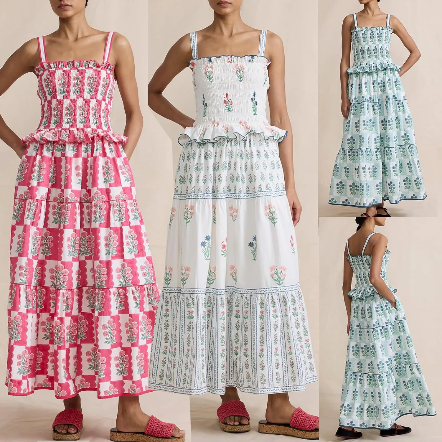 Women Y2k Boho Maxi Dress Tie Shoulder Backless Strappy Tiered Flowy Dress 2024 Summer Floral Beach Sundress