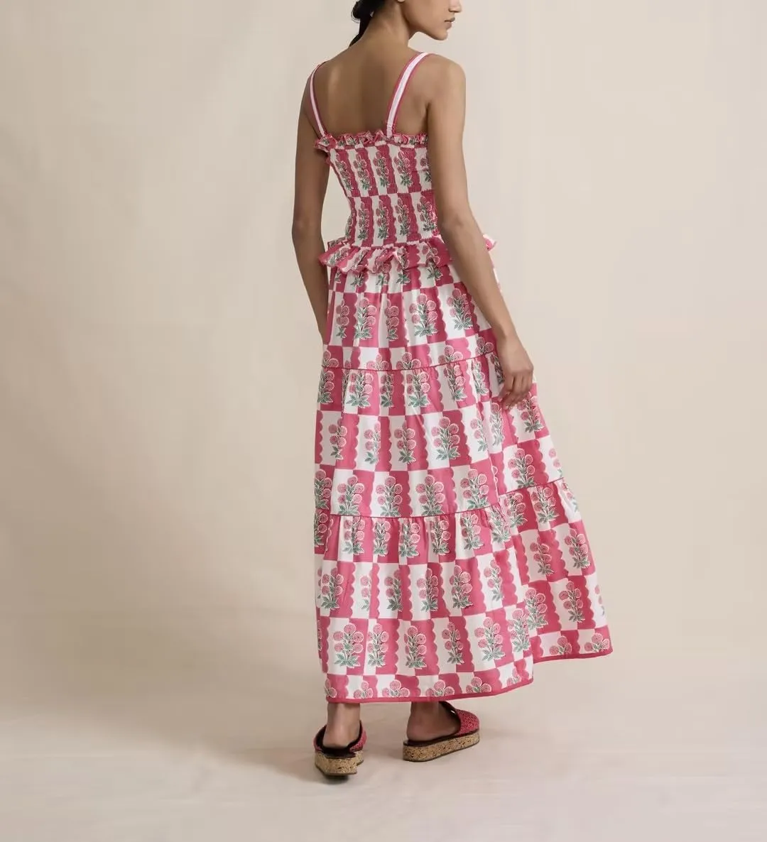 Women Y2k Boho Maxi Dress Tie Shoulder Backless Strappy Tiered Flowy Dress 2024 Summer Floral Beach Sundress