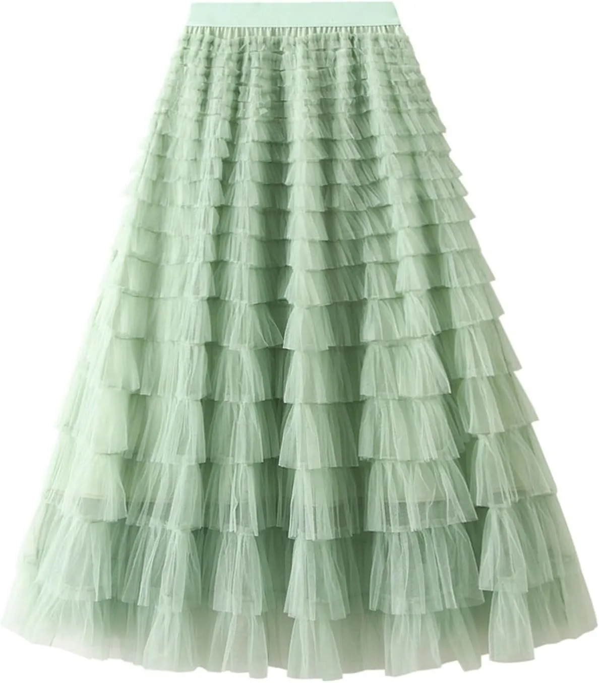 Women's A Line Pleated Skirt Long Tutu Skirt Ruffle Mesh Vintage Calf Length Chiffon High Waist Bubble Sporty