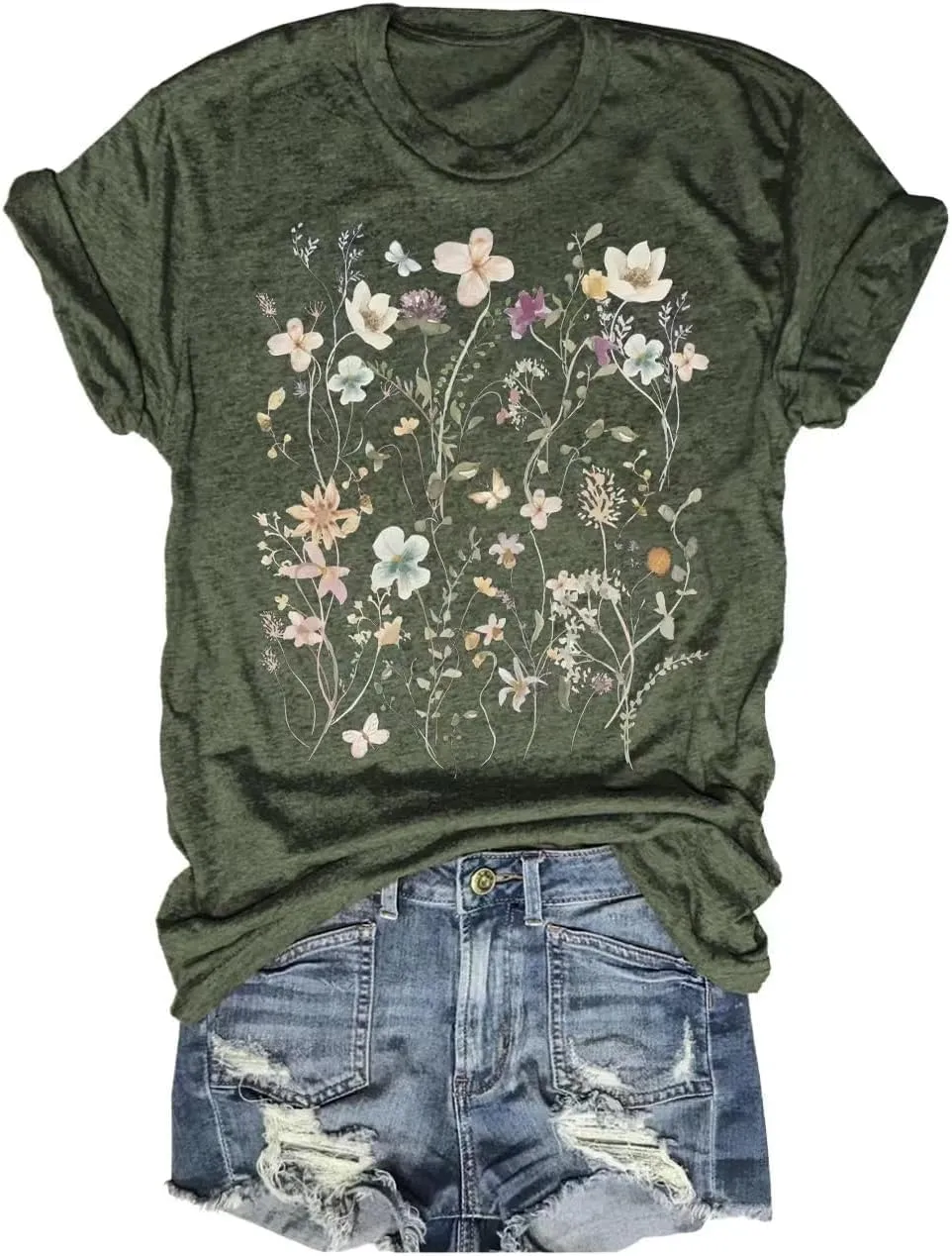 Womens Boho Floral Shirt Vintage Flower Graphic Tee T-Shirt Summer Short Sleeve T Shirts Cute T Shirt Tops