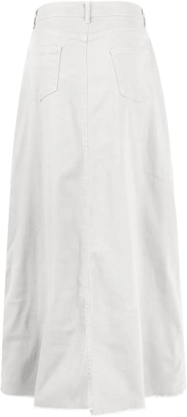 Women's Boho Skirts Summer Casual Loose Trendy Elastic Waist Solid Color Sun Beach Long Maxi Denim Skirt, S-XL