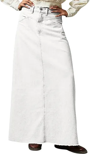 Women's Boho Skirts Summer Casual Loose Trendy Elastic Waist Solid Color Sun Beach Long Maxi Denim Skirt, S-XL
