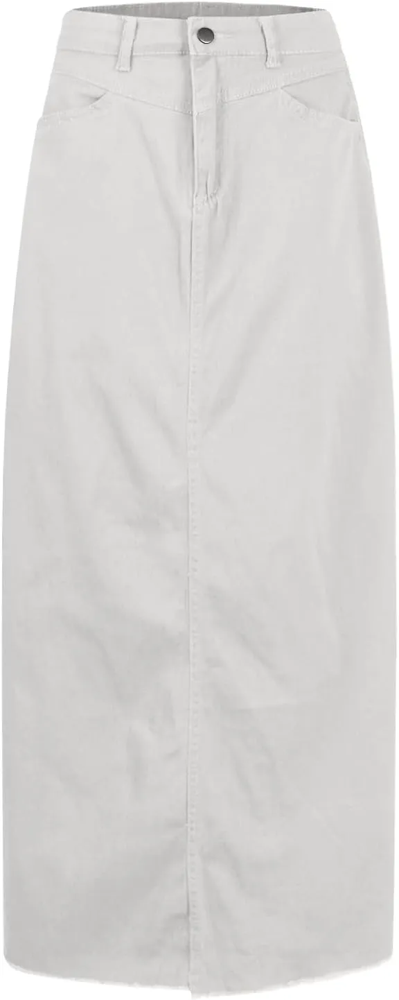 Women's Boho Skirts Summer Casual Loose Trendy Elastic Waist Solid Color Sun Beach Long Maxi Denim Skirt, S-XL