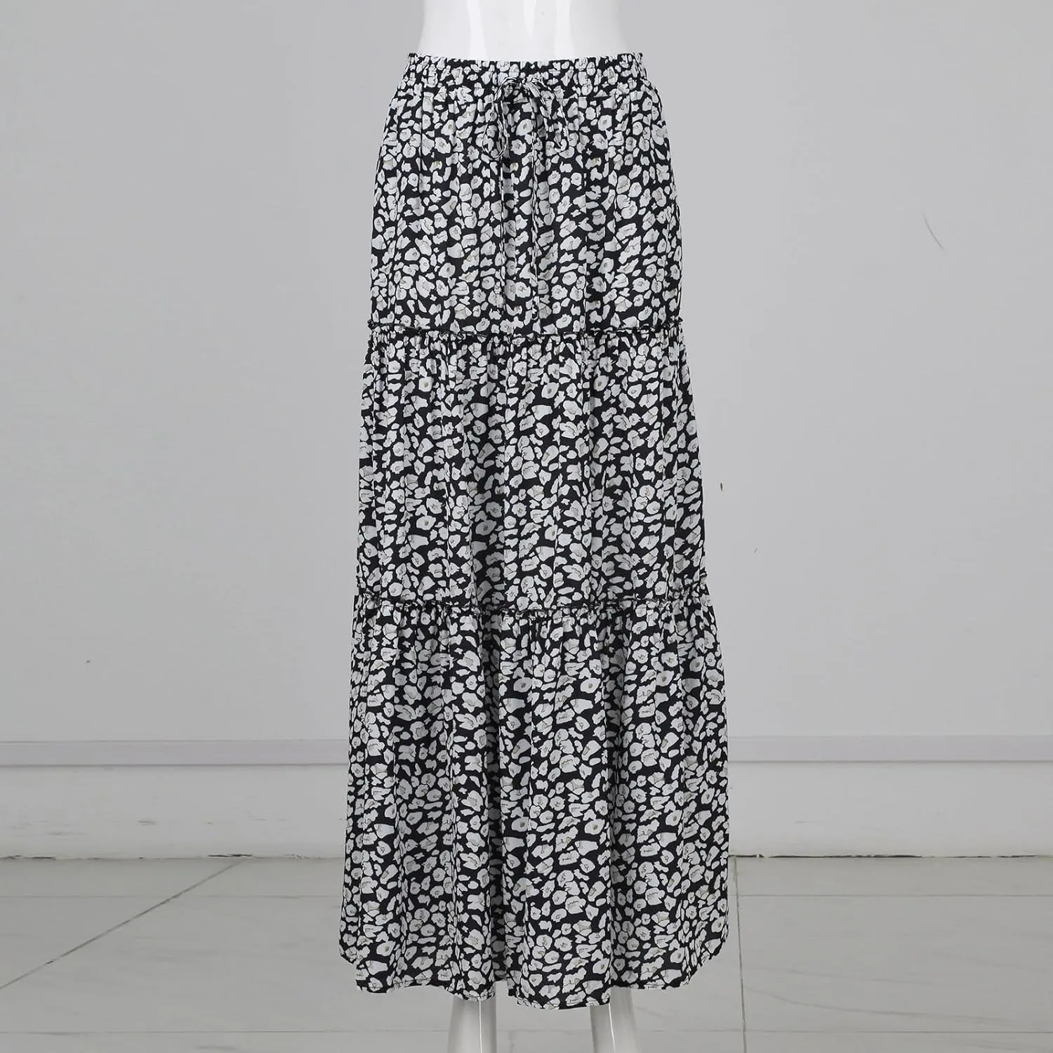 Womens Boho Tiered High Waist Tie Paisley Floral Print Long Maxi Skirt with Pockets