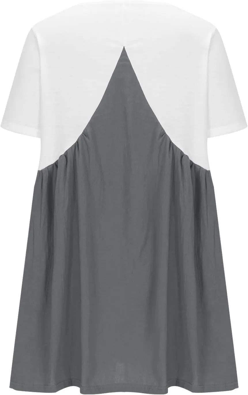 Women's Casual Dresses Color Block V Neck Short Sleeve Swing Dress Flowy Summer Vacation Beach A-Line Mini Sundress