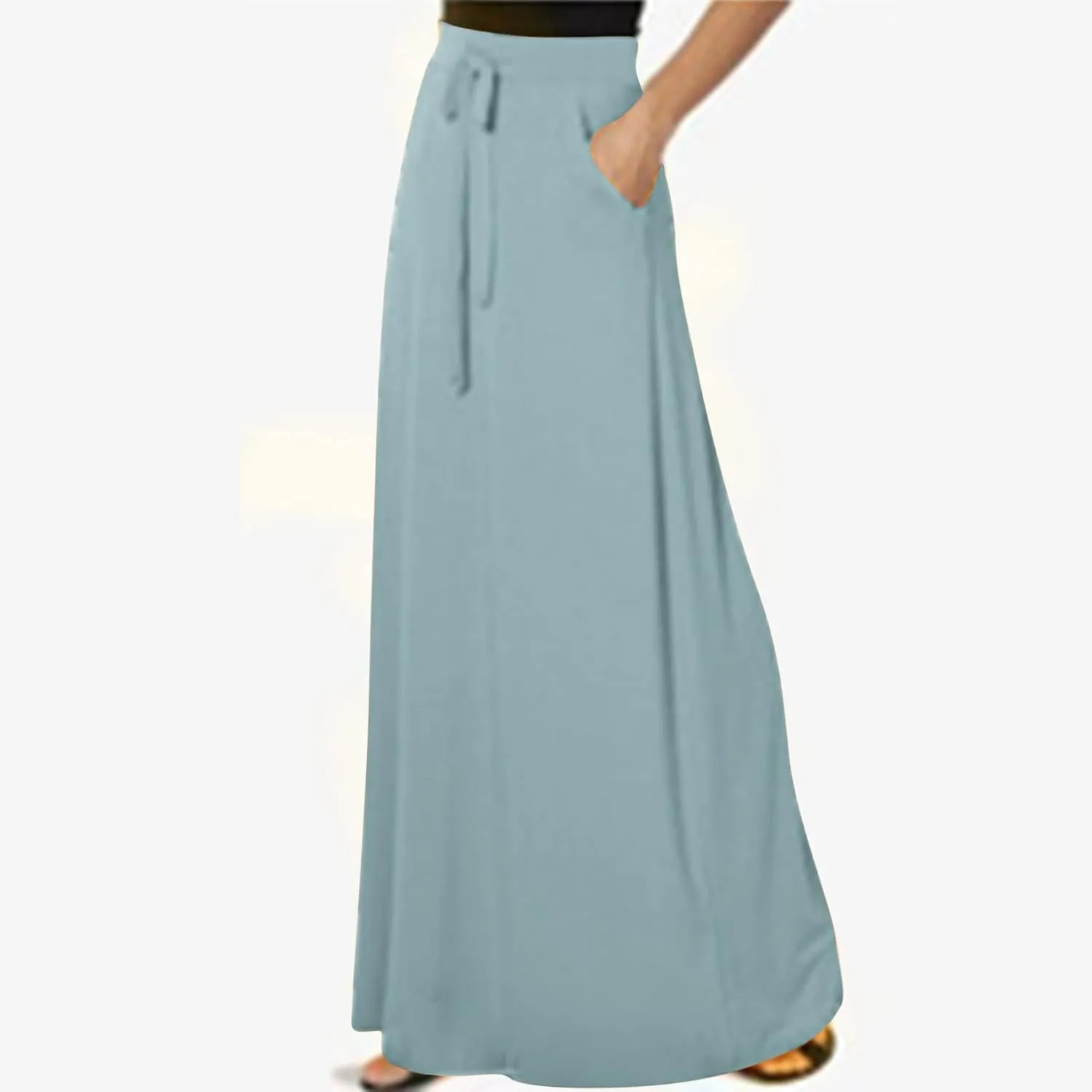 Women's Casual Maxi Skirts A Line Summer Skirts Drawstring Waist Boho Beach Skirt Boho Flowy Long Skirts Resort Wear