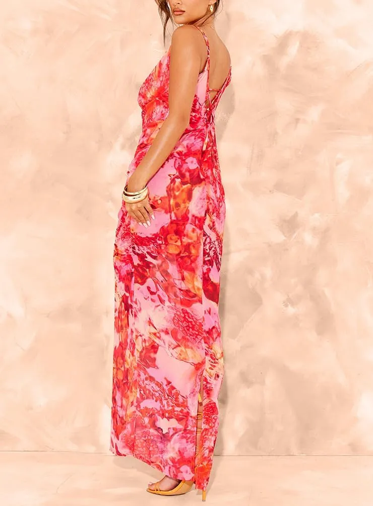 Womens Cowl Neck Dress Floral Print Backless Maxi Dresses Wedding Guest Beach Dresses