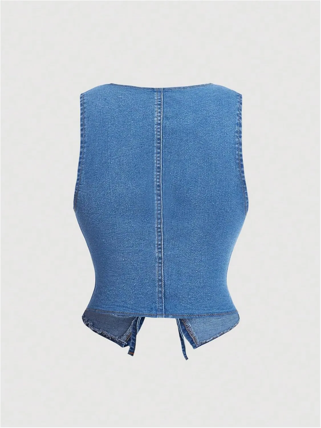 Women's Denim Crop Vest Shirts Tie Front Sleeveless Deep V Jean Waistcoast Tank Top