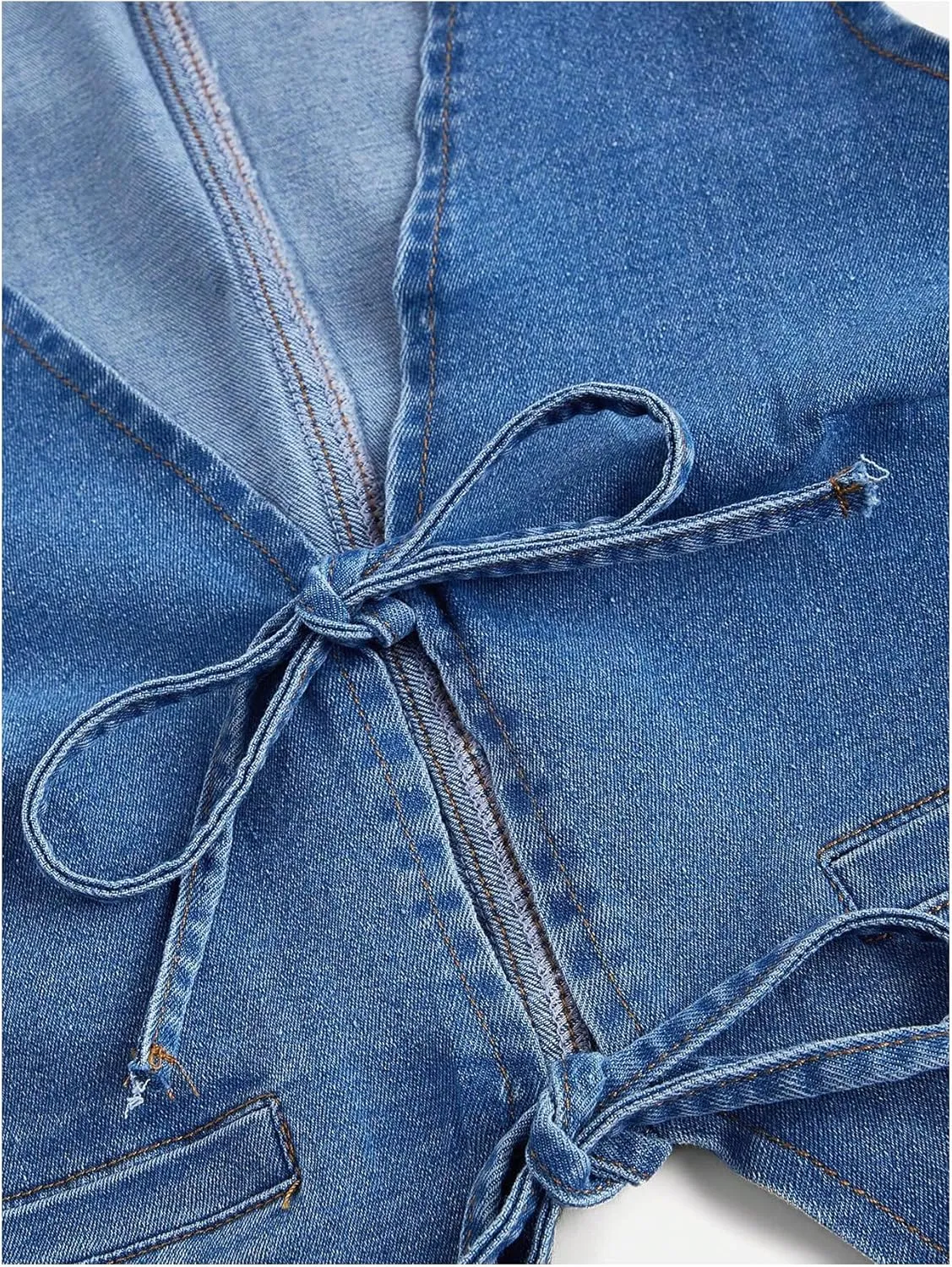 Women's Denim Crop Vest Shirts Tie Front Sleeveless Deep V Jean Waistcoast Tank Top