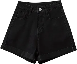 Womens Denim Shorts High Waisted Stretchy Cuffed Jean Shorts Casual Rolled Cuff Cut Off Jeans Short Summer Beach Pants