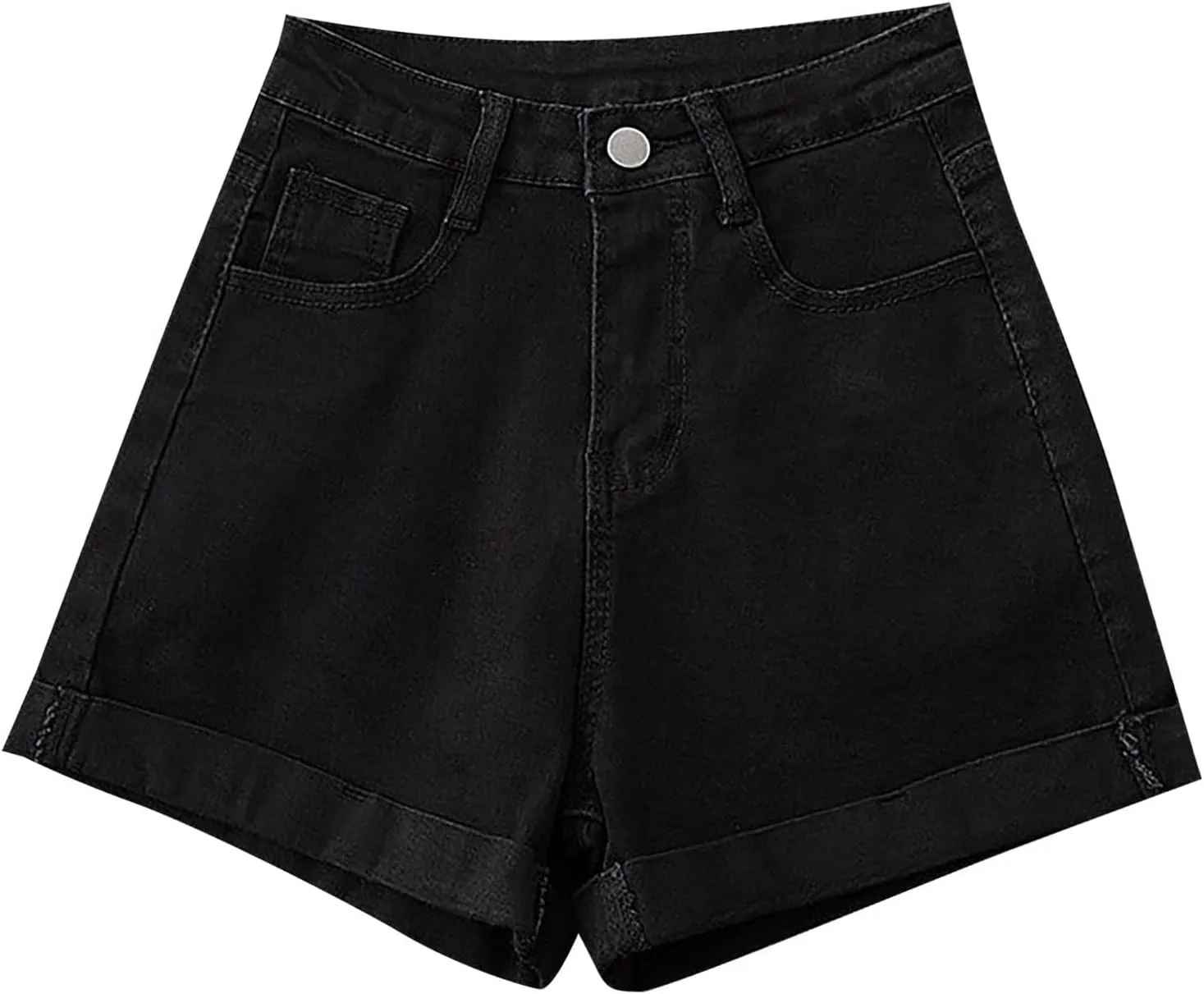 Womens Denim Shorts High Waisted Stretchy Cuffed Jean Shorts Casual Rolled Cuff Cut Off Jeans Short Summer Beach Pants