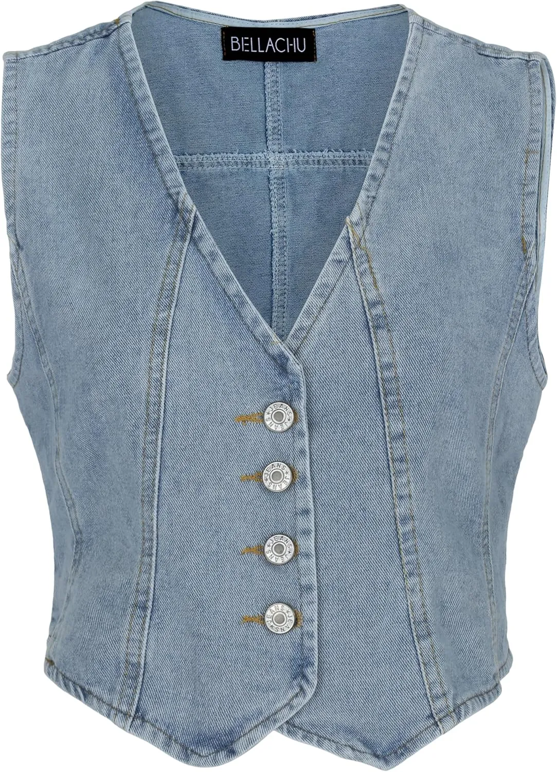 Women's Denim Vest - Adjustable Waist Jean Vest - Premium Washed Denim Sleeveless Jacket - Casual and Party Wear