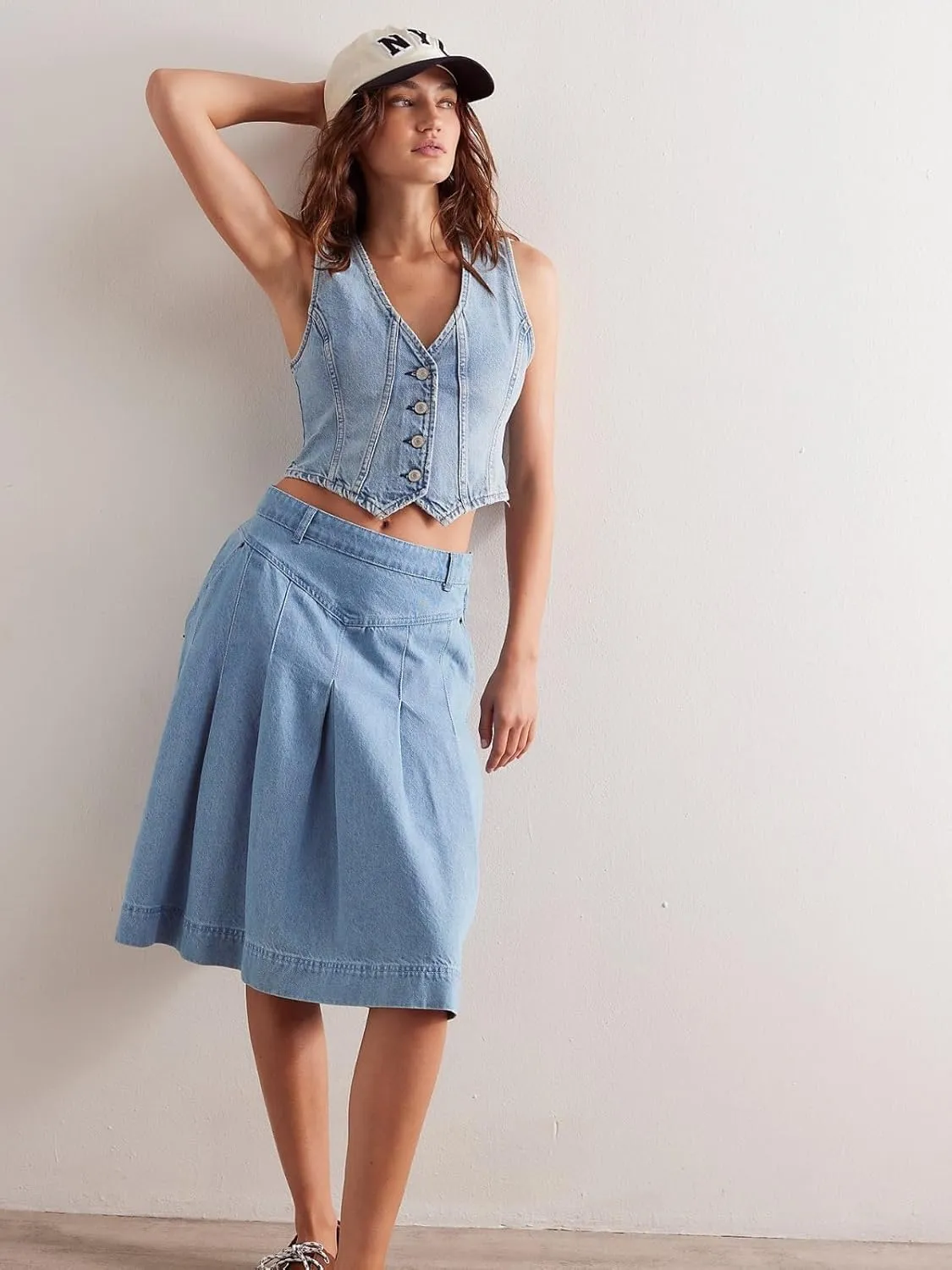 Women's Denim Vest - Adjustable Waist Jean Vest - Premium Washed Denim Sleeveless Jacket - Casual and Party Wear