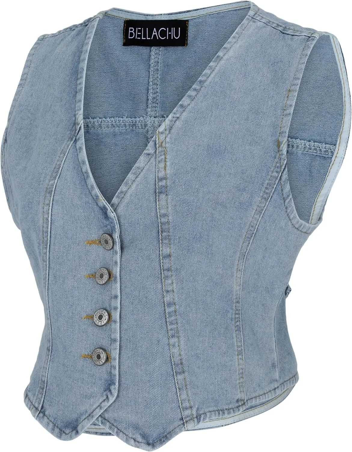 Women's Denim Vest - Adjustable Waist Jean Vest - Premium Washed Denim Sleeveless Jacket - Casual and Party Wear