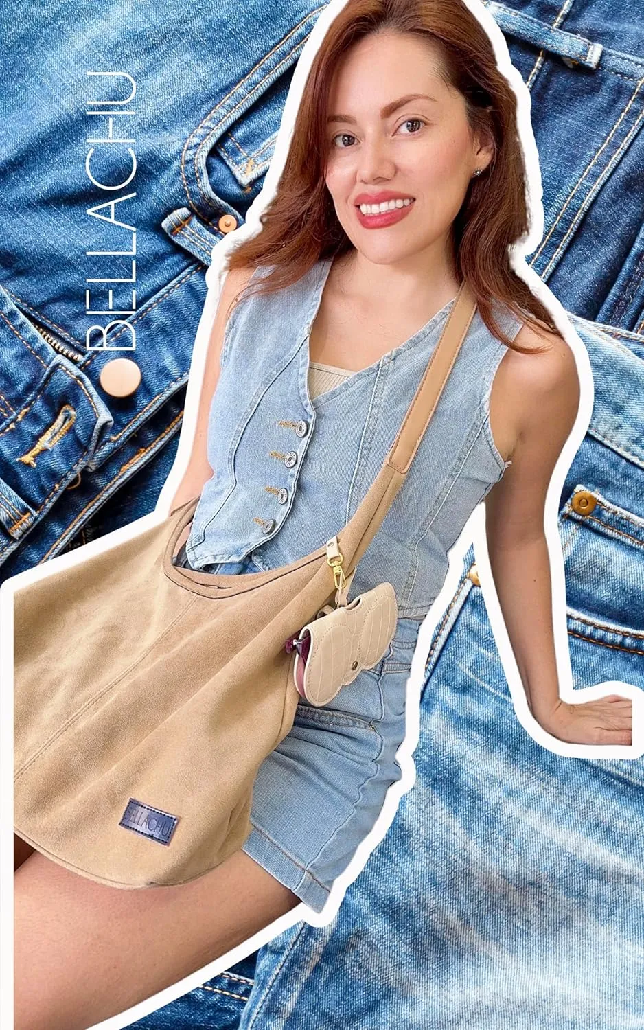 Women's Denim Vest - Adjustable Waist Jean Vest - Premium Washed Denim Sleeveless Jacket - Casual and Party Wear