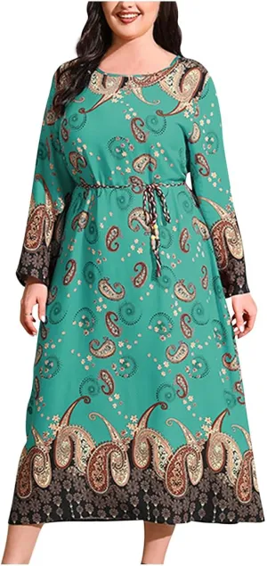 Womens Dresses Casual Dressy Long Sleeve Long Maxi Dress Fall Fashion Bohemian Floral Dresses for Women 2024