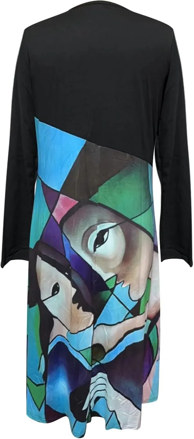 Women's Dresses Casual Fall Fashion 2024 Color Block Long Dresses Bohemian Floral Flowy Swing Cocktail Party Dresses